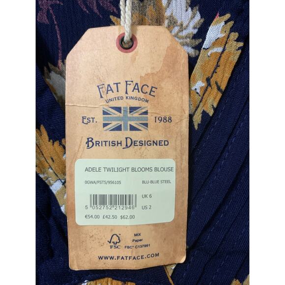 Fat Face ADELE Twilight Blooms Blouse Steel Blue Sz 2 NWT - Picture 11 of 13